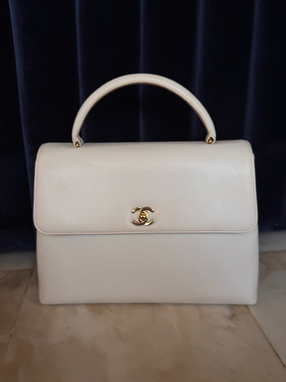 Chanel Vintage Kelly Top Handle Bag – White Caviar Leather – Gold Hardware